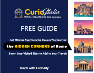 Ancient Roman fountain and architecture in Rome, Italy, vibrant sunset scene, iconic historical landmarks, travel guide for exploring hidden corners of Rome, Curio Italia tourism tips.