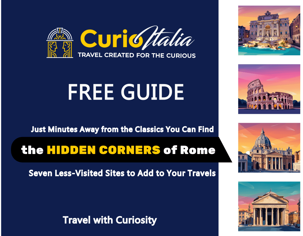 Ancient Roman fountain and architecture in Rome, Italy, vibrant sunset scene, iconic historical landmarks, travel guide for exploring hidden corners of Rome, Curio Italia tourism tips.